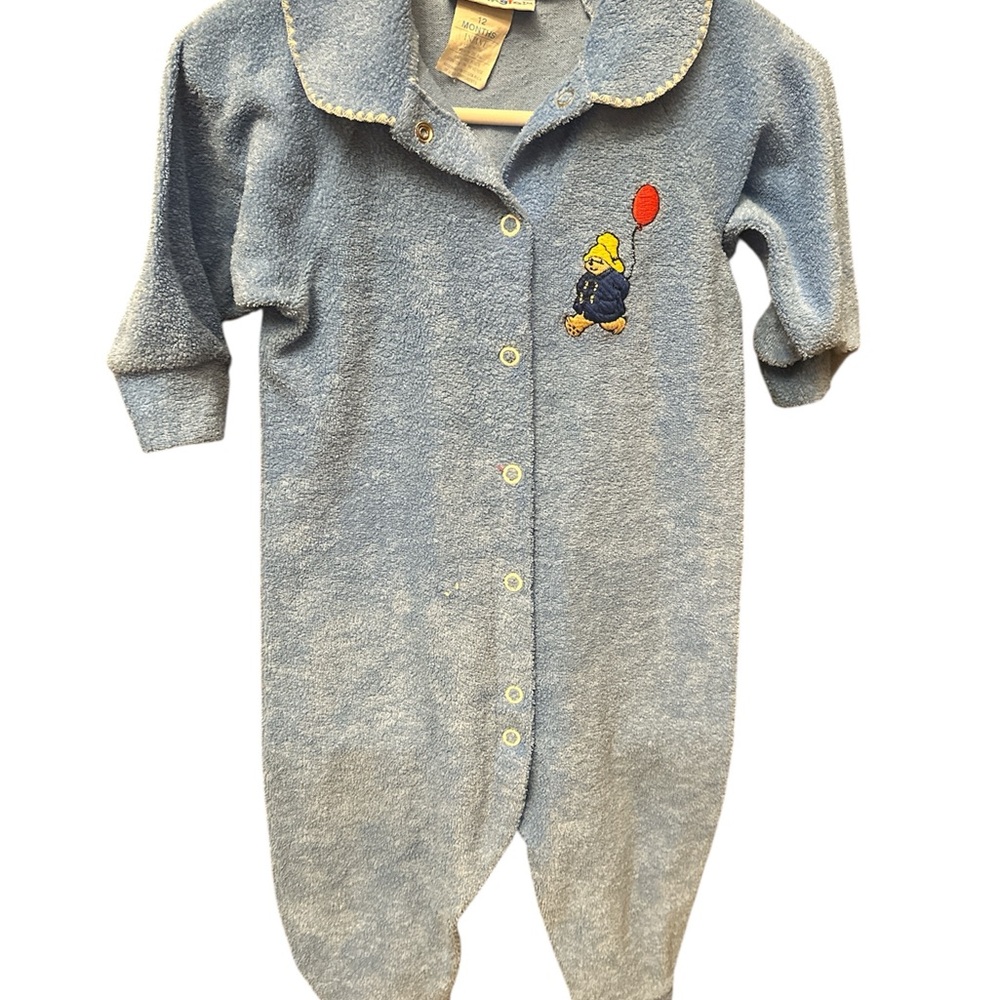 Cozy Blue Kids Footie with Balloon Design- Vintage 80s